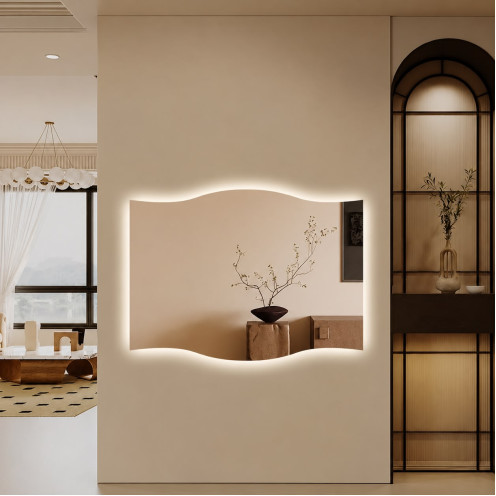 Illuminated wavy wall mirrors in multiple colors, size 120-80