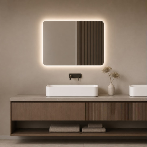 Square wall mirrors with multi-colored lighting, size 80-60 cm
