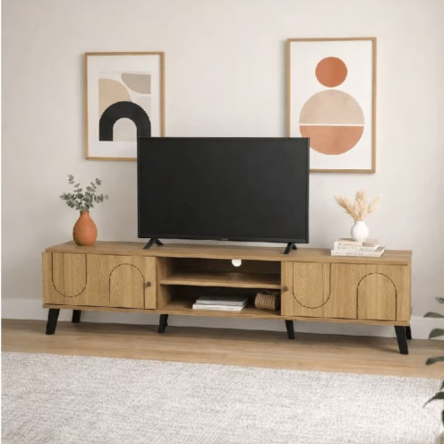 160cm Wood-Tinted TV Stand