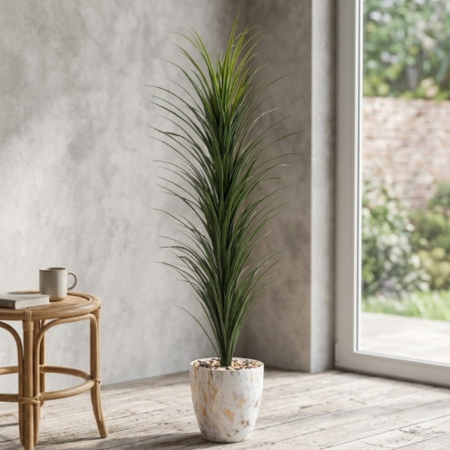 A vertical artificial cactus in a marble pot. 170 cm tall. This artificial