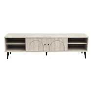 A luxurious wooden TV stand in a rich wood finish. This TV stand 