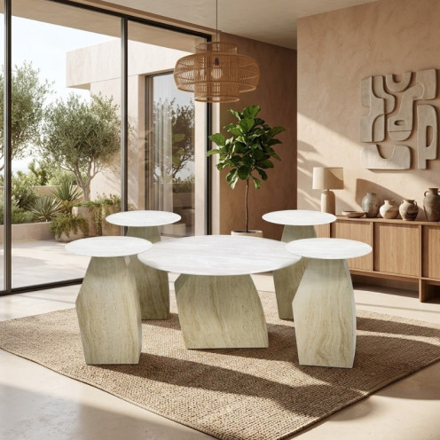 5-Piece Luxury Travertine Coffee and Serving Table Set