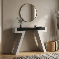 A console table with geometrically angled legs 