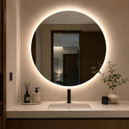 مرايا دائرية مضيئة ليد بتصميم عصري 80 × 80 سم