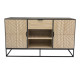 A uniquely designed and elegant wooden buffet cabinet in a wood color, 200cm