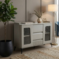 A stylish buffet cabinet with a luxurious ceramic top in a modern gray