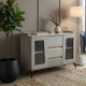 A stylish buffet cabinet with a luxurious ceramic top in a modern gray