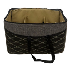 Large leather and fabric thermos bag for 3 thermoses