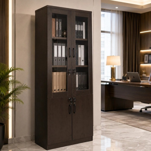 دولاب مكتب بابين باللون البني الغامق مع مفاتيح مميز بتصميم انيق