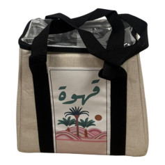 2 thermoses fabric bag with the phrase "Coffee" written on it