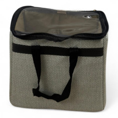 Grey thermos bag, 2 thermoses with transparent lids