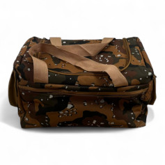 Large army brown travel bag with tools and external pockets