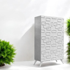 دولاب أحذية بابين بتصميم مميز وعصري باللون الابيض مع الرمادي
