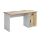 A distinctive and modern wooden desk with a beige and white cabinet, 140 cm.
