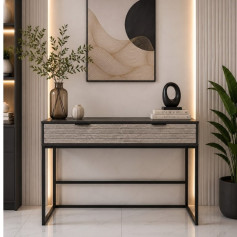 مدخل خشب مع ٢ درج بتصميم عصري انيق  وجوده عالية باللون الرمادي المقاس: 120 × 40 × 80 سم