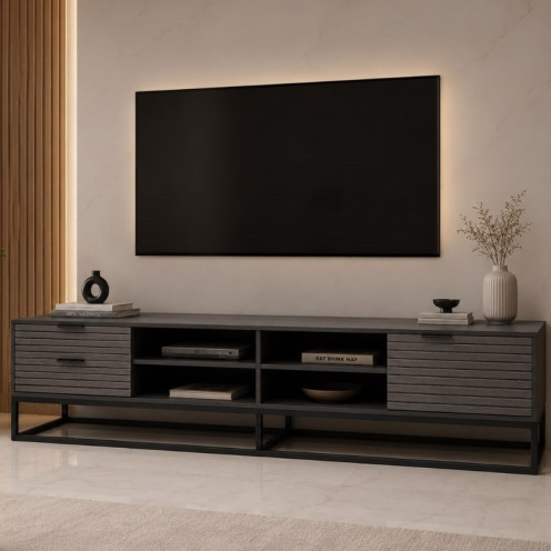 طاولة تلفزيون بقواعد معدنيه وبجودة عالية بتصميم عصري انيق باللون الفاخر