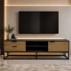 A stylish and modern TV stand in high quality, in beige. Dimensions: 140 x 40 x 50 cm.