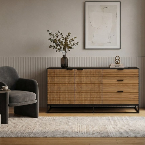 A stylish and modern beige buffet cabinet. Dimensions: Length: 160 cm, Width (Depth): 40 cm, Height: 90 cm.