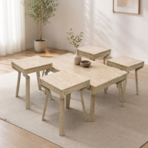  High-quality gray coffee table and four sidebe beige