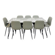 Ceramic dining table with 8 rectangular chairs and sturdy iron bases