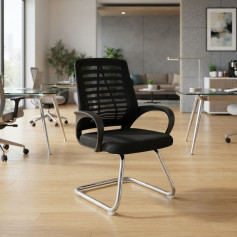 كرسي مكتب مريح بظهر شبكي وقاعدة معدنية كروم بجودة عالية 
