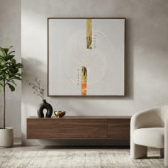 وحة فنية جدارية بتصميم عصري انيق مع تفاصيل بارزة ولمسات ذهبية المقاس: 80 × 80 سم