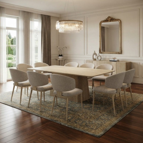 طقم طاولات طعام عصري بتصميم أنيق 10 كراسي باللون البيج