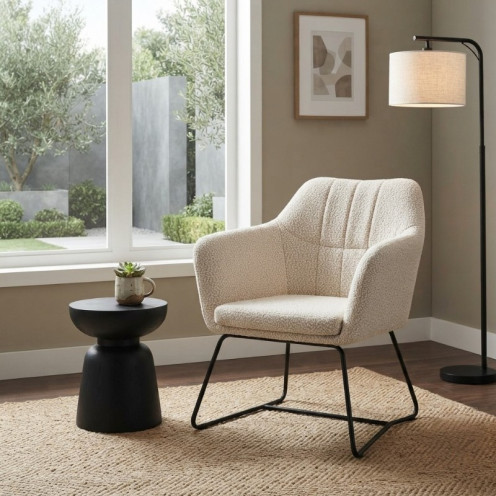 A high-quality, stylish, and modern single chair in beige.