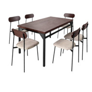 A stylish wooden dining table for 6 people, featuring a walnut brown design. 140cm