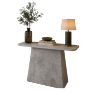 A stylish and high-quality entryway table in gray. This modern and elegant console table features a sleek gray design and a sturdy base with a luxurious stone-like finish.