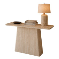 A stylish and high-quality beige entryway table.