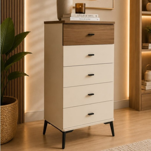 5-Drawer Wooden Chest of Drawers in a Distinctive Beige Color
