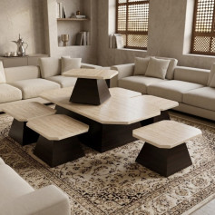طقم طاولات قهوة ومجالس عصرية - 6 قطع بتصميم خشبي