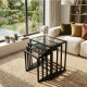 4-Piece Nesting Side Table Set with Glass Top and Metal Frame