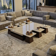 طقم طاولات ارضي 6+1 بديل رخام بتصميم مميز وانيق باللون البني