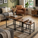 3-Piece Nesting Tea and Serving Table Set – Wood with Parquet Top and Black Metal Frame