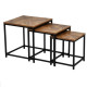 3-Piece Nesting Tea and Serving Table Set – Wood with Parquet Top and Black Metal Frame