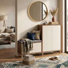 جزامة احذية مع مقعد جلوس موردن اربع ابواب باللون البني + بيج