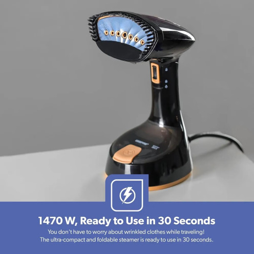 Geepas Portable Garment Steamer - GGS25034 | Ready to use in 30 seconds | Suitable for all fabrics | Equipped with a stainless steel head and a capacity of 150 ml | Black and Gold - Geepas Portable Garment Steamer - GGS25034 | Ready to use in 30 seconds | Suitable for all fabrics | Equipped with a stainless steel head and a capacity of 150 ml | Black and Gold -
