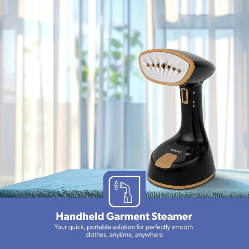 Geepas Portable Garment Steamer - GGS25034 | Ready to use in 30 seconds | Suitable for all fabrics | Equipped with a stainless steel head and a capacity of 150 ml | Black and Gold - Geepas Portable Garment Steamer - GGS25034 | Ready to use in 30 seconds | Suitable for all fabrics | Equipped with a stainless steel head and a capacity of 150 ml | Black and Gold -