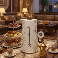 ترمس ضيافة حراري عازل للحرارة مزخرف بنقوش زهرية أنيقة مع مقبض وغطاء خشبي - سعة 1 لتر
