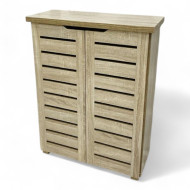 2-door, 5-shelf shoe cabinet in light wood color with ventilation holes