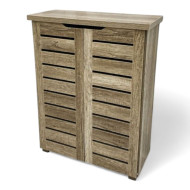 2-door, 5-shelf shoe cabinet in brown wood with ventilation holes