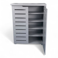 2-door, 5-shelf shoe cabinet in brown wood with ventilation holes