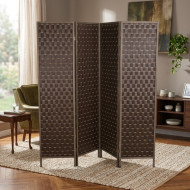 بارتشن ساتر غرف خشبي متسف خيزران مضفور 4 دلفات بتصميم مودرن بني غامق
