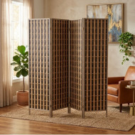 بارتشن وساترغرف خشيي متسف خيزران مضفور 4 دلفات بتصميم مودرن بلونين خشيي وبيج