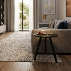 طاولة خدمة جانبية دائرية باللون الأسود الكامل مع أرجل بتصميم ثلاثي وأطراف فضية موديل