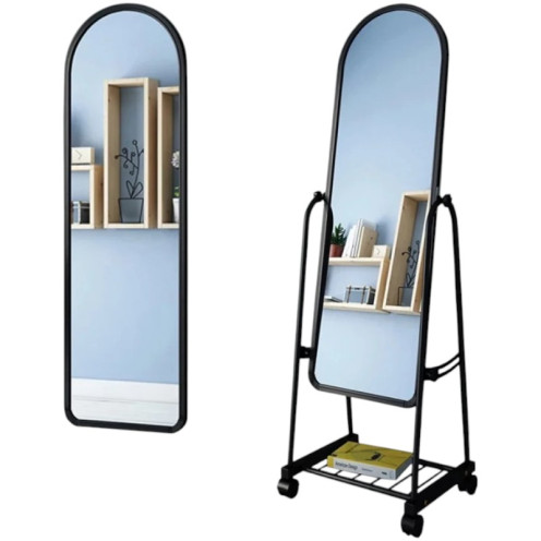 Full Length Mirror with Stand and Adjustable Wheels 152x33cm Black Full Length Mirror with Stand and Adjustable Wheels 152x33cm Black