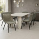 طقم طاولة طعام عصرية مع 8 كراسي مبطنة بتصميم فاخر - طاولة مستطيلة بسطح خشبي وقواعد أسطوانية
