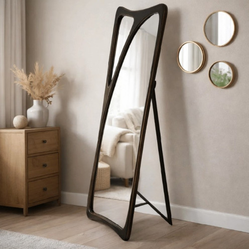 Modern stand mirrors with a curved wooden frame - available in several natural colors